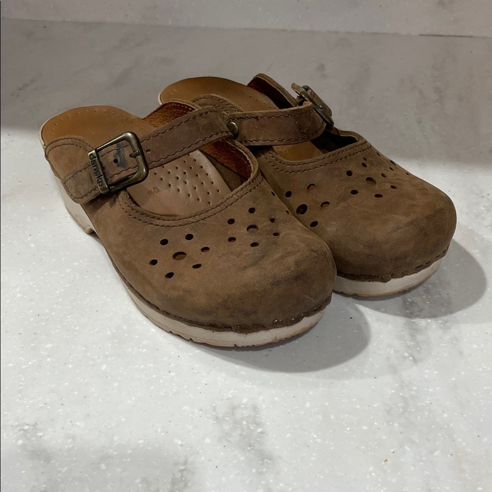 Dansko Brown Leather Mules with Strap